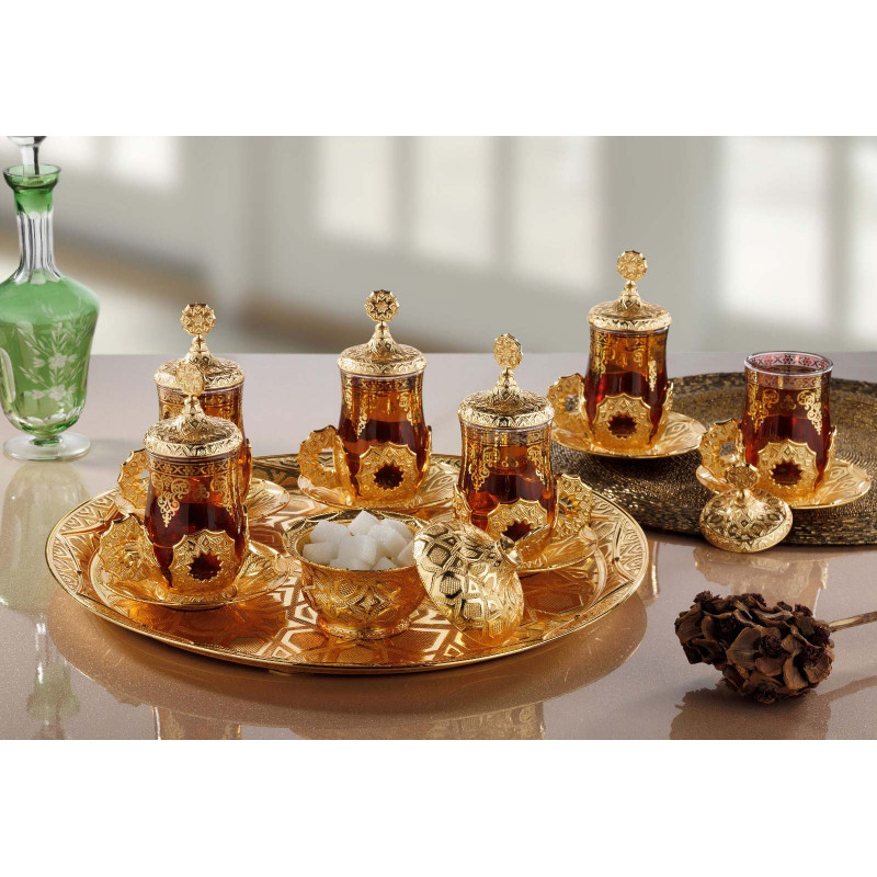 Latest Model Turkish Arabic Tea Set For Six With Tray Kocgifts