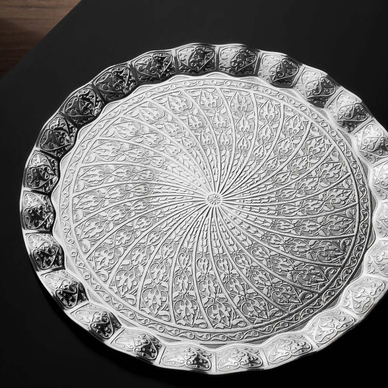 Silver Plated Ottoman Round Tray Kocgifts Silver Plated Ottoman Round Tray Kocgifts, Silver Round Tray