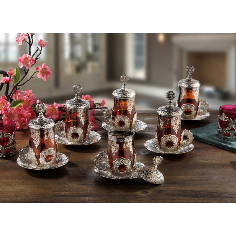 Latest Model Turkish Arabic Tea Cups Set Silver Plated Kocgifts