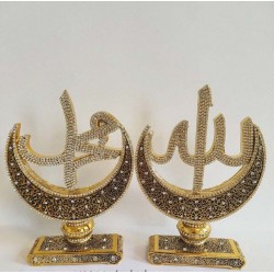 Crystal Stone Coated Double Crescent Islamic Gift Set