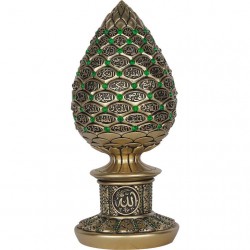 Gold Color Pine Cone Design Islamic Gift With Green Stones