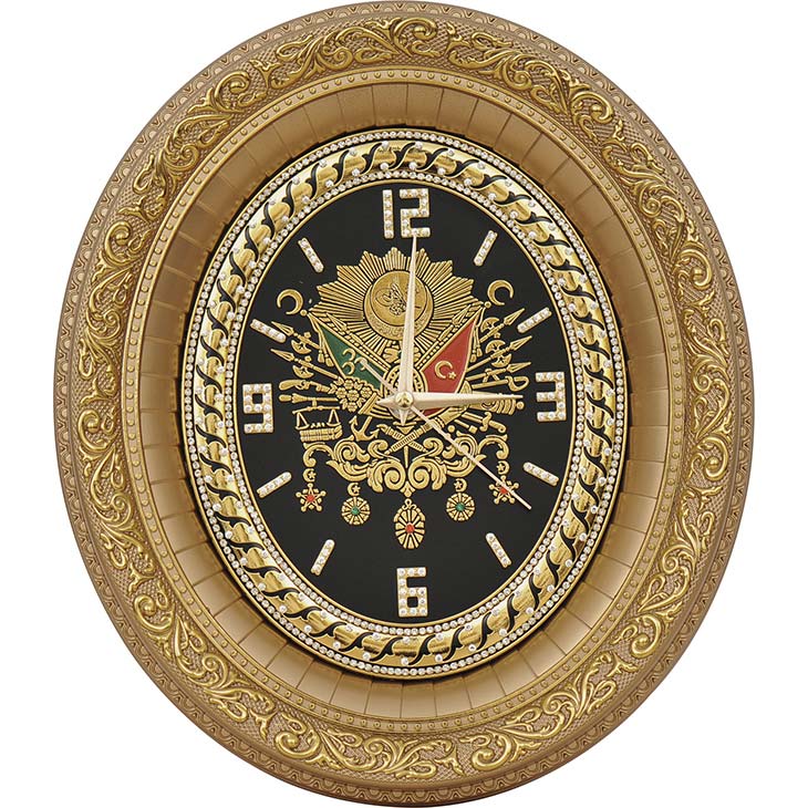 Gold Color Wall Clock With Ottoman Logo KocGifts