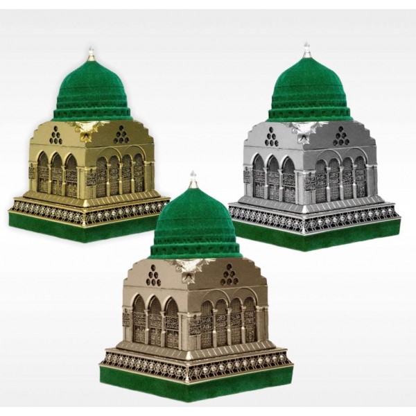 Green Velvet Coated Masjid Nabawi Islamic Table Decor Gold Color