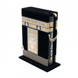 Large Size Kaaba Designed Holy Quran In Velvet Coated Wooden Box