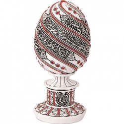 White Color Egg Design Ayatul Kursi Carved Islamic Gift Red Stone