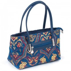 Authentic Blue Turkish Floral Design Kilim Bag