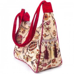Cream Color Turkish Kilim Bag Tulip Patterned
