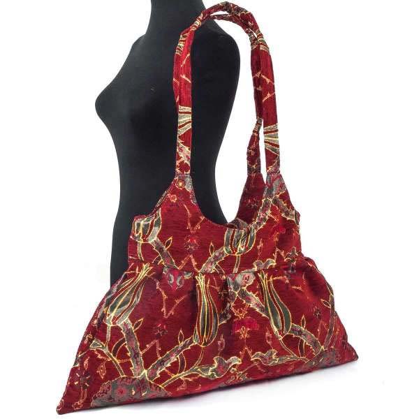 Pleated Turkish Handmade Red Kilim Handbag