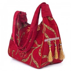 Red Color Turkish Kilim Bag Floral Patterned