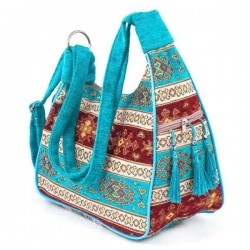 Turquoise  Color Turkish Kilim Bag Floral Patterned