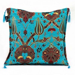 2x Blue Turkish Kilim Pillow Case Tulip Design