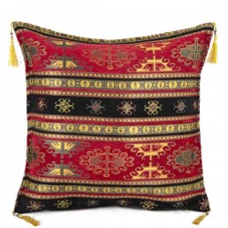 2x Red - Black Color Kilim Pattern Turkish Pillow Case Set 