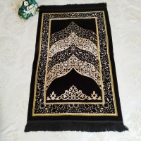 Black Color Velvet Muslim Turkish Prayer Mat Sajjadah