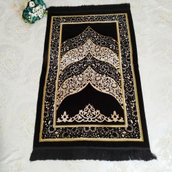 Black Color Velvet Muslim Turkish Prayer Mat Sajjadah