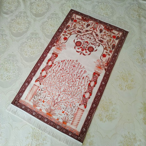 Brown Color Luxury Floral Design Soft Plush Prayer Mat