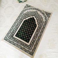 Cream - Green Color Velvet Muslim Turkish Prayer Mat