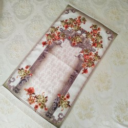 Cream Luxury Floral Design Soft Plush Prayer Mat