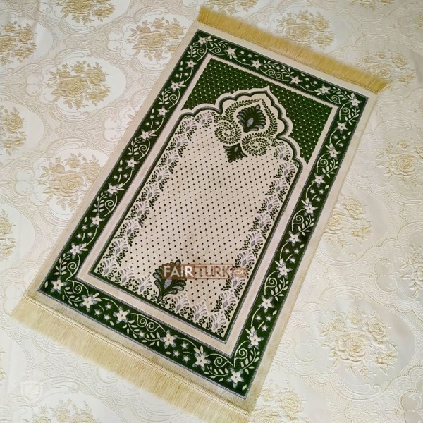 Green Color Soft Plush Muslim Prayer Mat