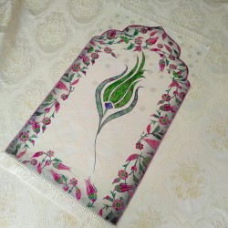 Luxury Green Color Tulip Design Embroidered Prayer Mat