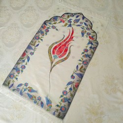 Luxury Red Color Tulip Design Embroidered  Prayer Mat