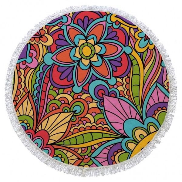 Floral Design Turkish Round Beach Towel