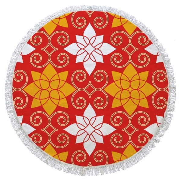 Orange Turkish Round Beach Towel Digital Printed