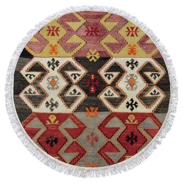 Turkish Kilim Design Round Beach Towel