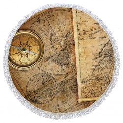 World Map Design Full Cotton Round Turkish Beach Towel
