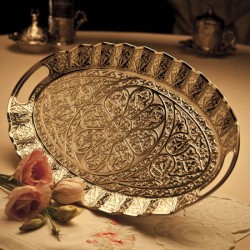 Ellipse Silver Plated  Decorative Ottoman Serving Tray