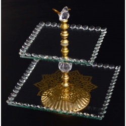 Gold Arabic Style Two Tier Square Glass Serving Tray