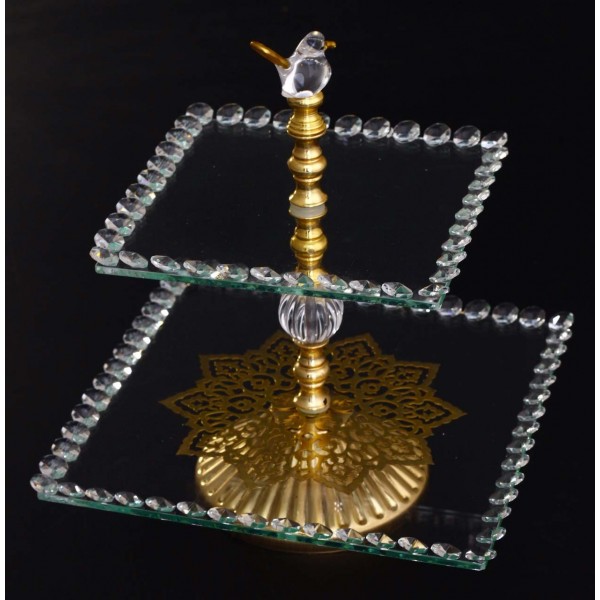 Gold Arabic Style Two Tier Square Glass Serving Tray