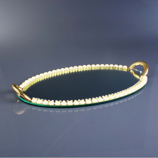 Golden Ellipse Mirrored Vanity  Serving Tray