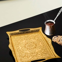 Golden Plated Serving  Tray For Ottoman