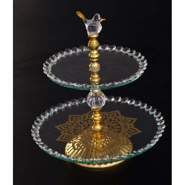 Ottoman Style Two Tier Round Glass Serving Tray
