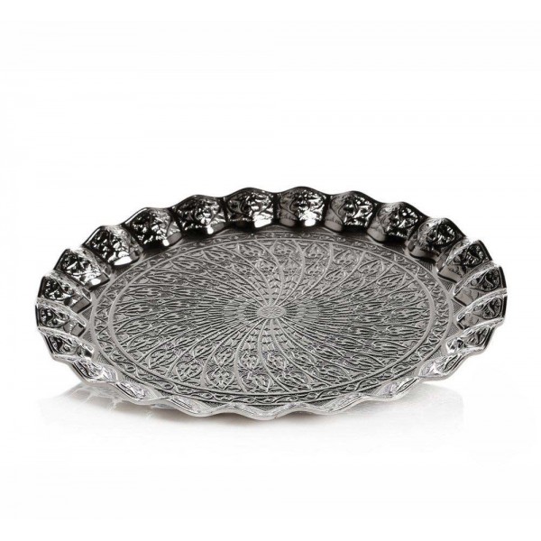 Silver Ottoman Round Serving Tray  25 cm