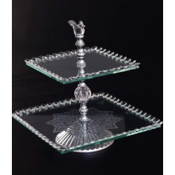 Silver Ottoman Style Two Tier Square Glass Serving Tray