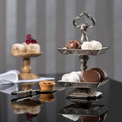 Two Tier Oval Silver Cookie Serving Tray