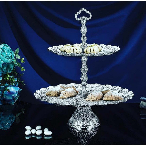 Two Tier Oval Silver Plated  Fruit - Cookie Serving Tray