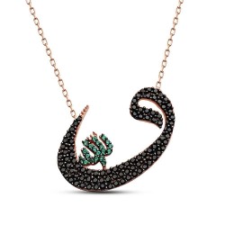 925 Sterling Silver Black Stoned Islamic Design Necklace