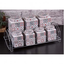 Authentic Porcelain Spice - Cookie Set For Seven With Metal Stand