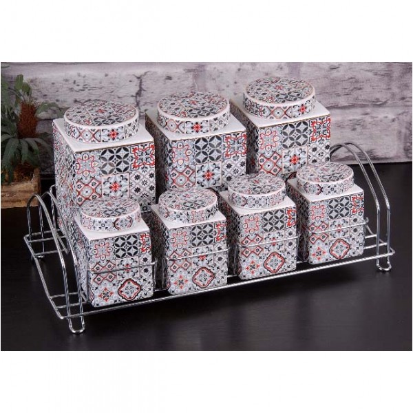 Authentic Porcelain Spice - Cookie Set For Seven With Metal Stand