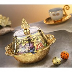 Gold Color Ottoman Style Delight Bowl With Glass Lid