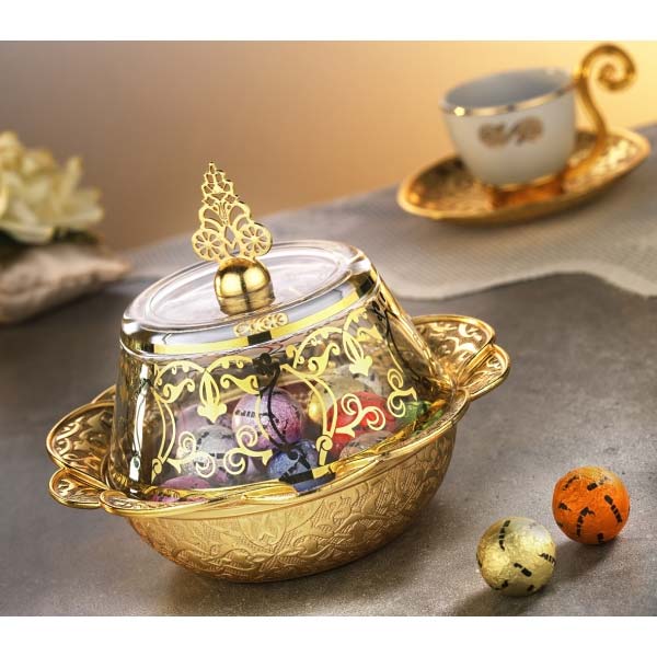 Gold Color Ottoman Style Delight Bowl With Glass Lid