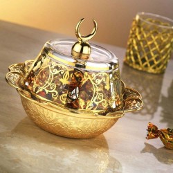 Gold  Colour Ottoman Style Snack Bowl With Glass Lid
