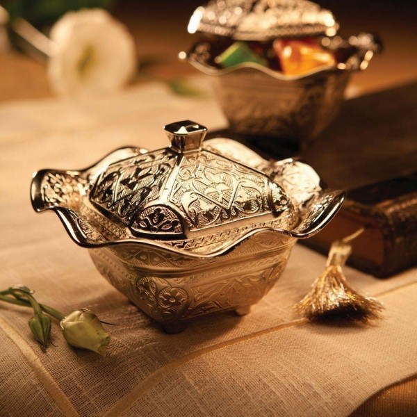 Silver Decorative  Sugar And Snack Bowl With Lid