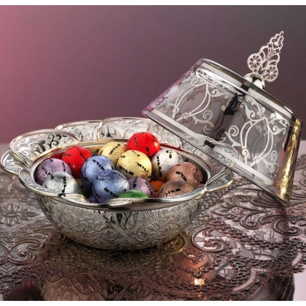 Silver Plated Authentic Snack Serving Bowl With Glass Lid