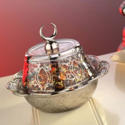 Silver Plated Ottoman Style Snack Bowl With Glass Lid