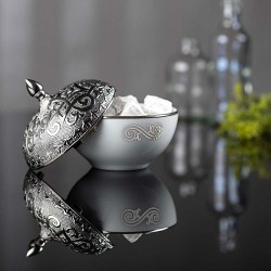 Silver Plated Round Porcelain Sugar Bowl