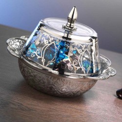 Silver Plated Turkish Snack Bowl With Glass Lid