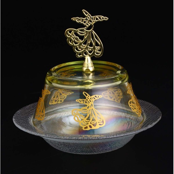Yellow Authentic Sugar Serving Bowl With Whirling Dervish